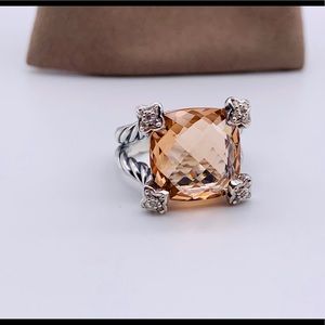 ✨David Yurman Morganite Cushion in Point Diam Ring